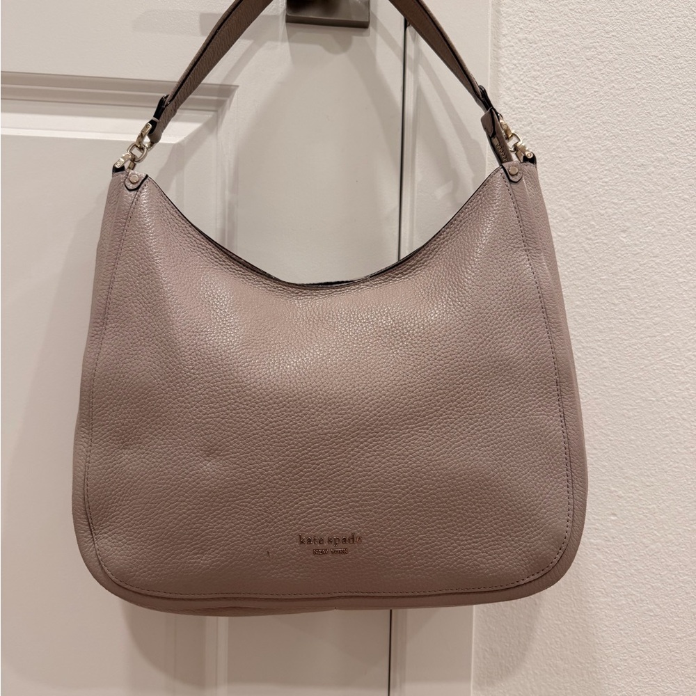 Kate Spade Pebbled Leather Roulette Hobo Bag in Taupe